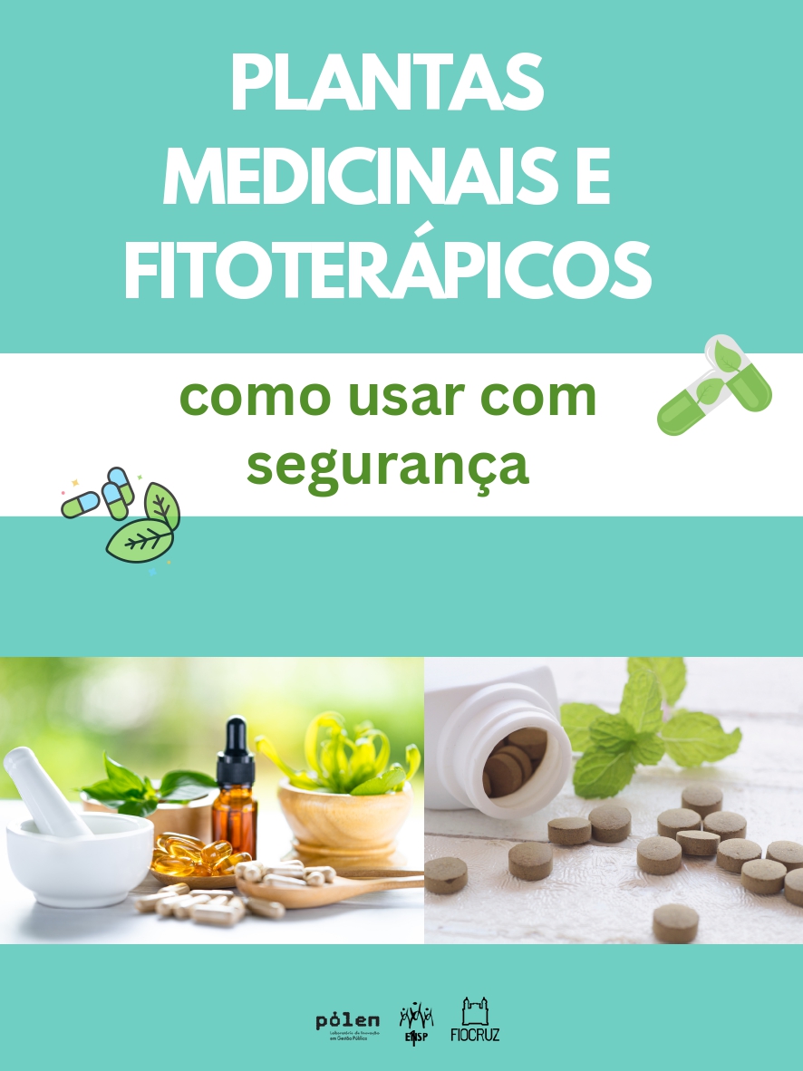 Capa da cartilha com o título e imagens de plantas, cápsulas e alguns materiais de farmacotécnica